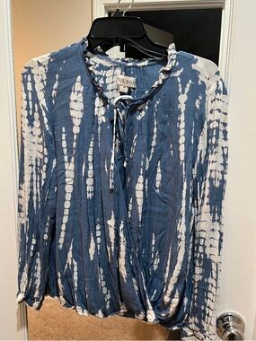 Knox Rose Blue Tie-Dye Long-Sleeve Peasant Top Size M